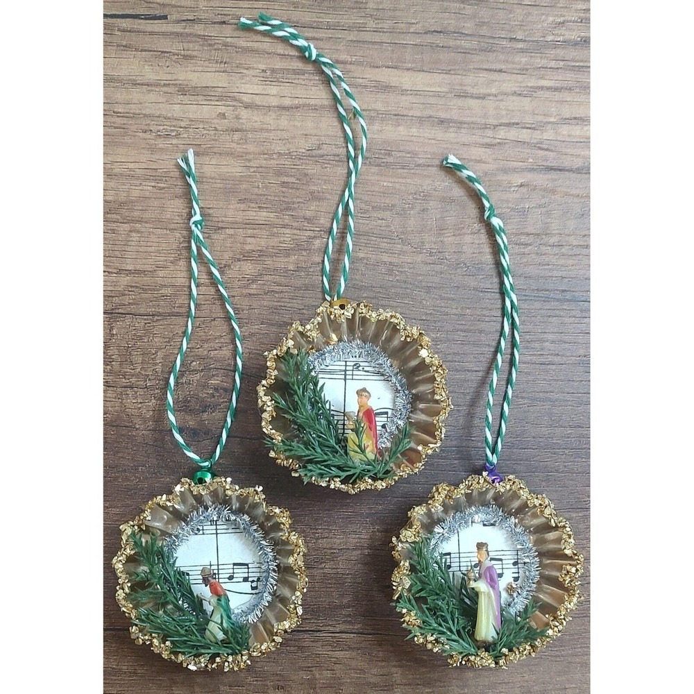 Three Wise Men Handmade Tart Tin Christmas Ornaments Set Assemblage Art Original